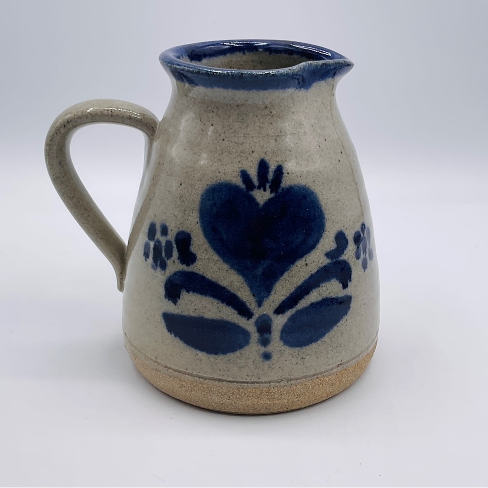 VTG Pottery Syrup Creamer Pitcher Vase with Handle Handmade Stoneware Gray Blue
